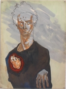 Self Portrait with Red Fist, 1982, Ink, graphite and oil pastel on paper