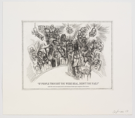 The Undiscovered Amerindians:&nbsp;If People Thought You Were Real, Didn&#039;t You Fail?,&nbsp;2012, Intaglio, engraving, and drypoint etching on paper,&nbsp;21h x 18.3w in (53.3h x 46.5w cm)